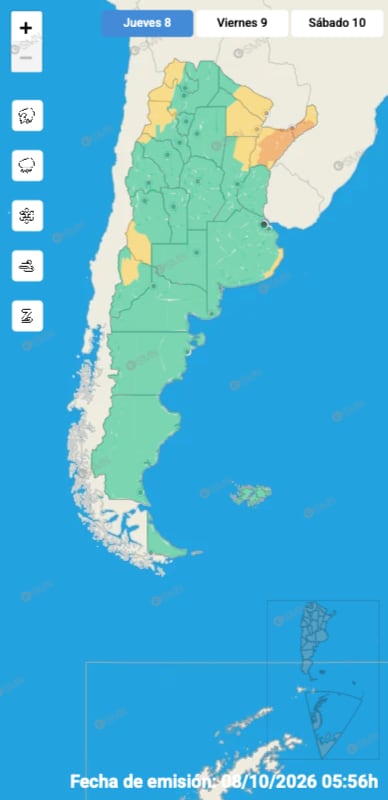 El mapa de alertas del SMN para este jueves