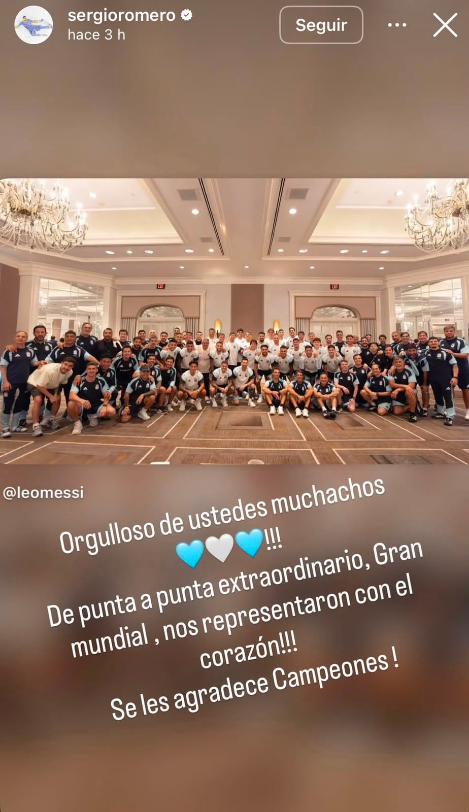 Sergio Romero le dedicó un mensaje a los jugadores de la selección argentina
