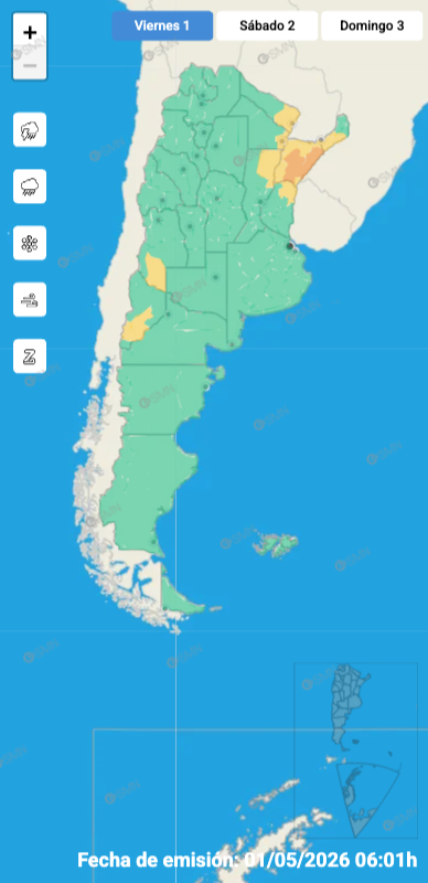 Las alertas del SMN para las distintas provincias este viernes