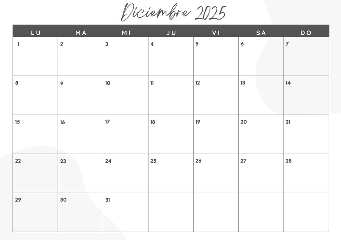 El calendario de diciembre 2025 para imprimir