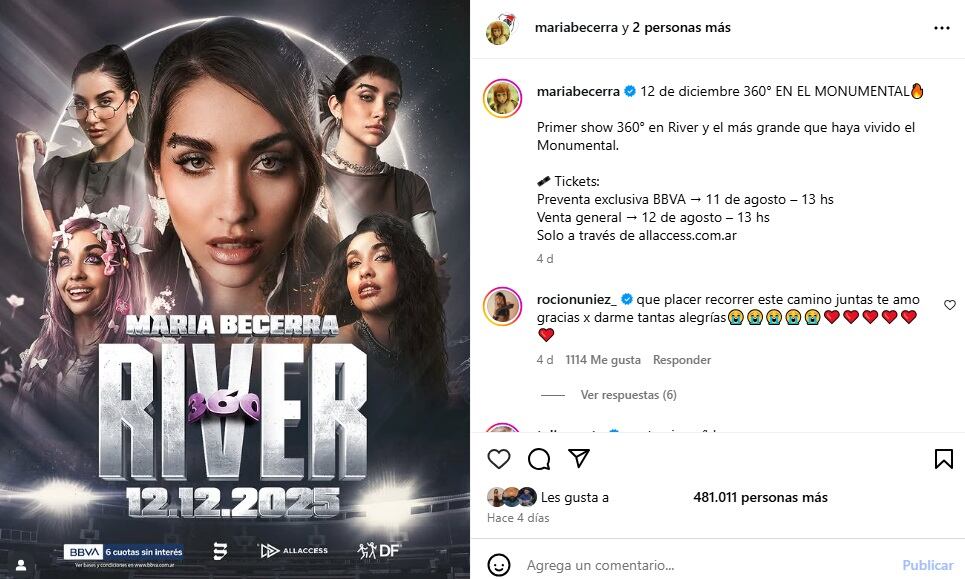 El show de María Becerra será 360°, por lo que contará con un escenario en medio del campo