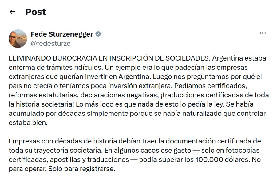 El posteo de Federico Sturzenegger el pasado 26 de mayo