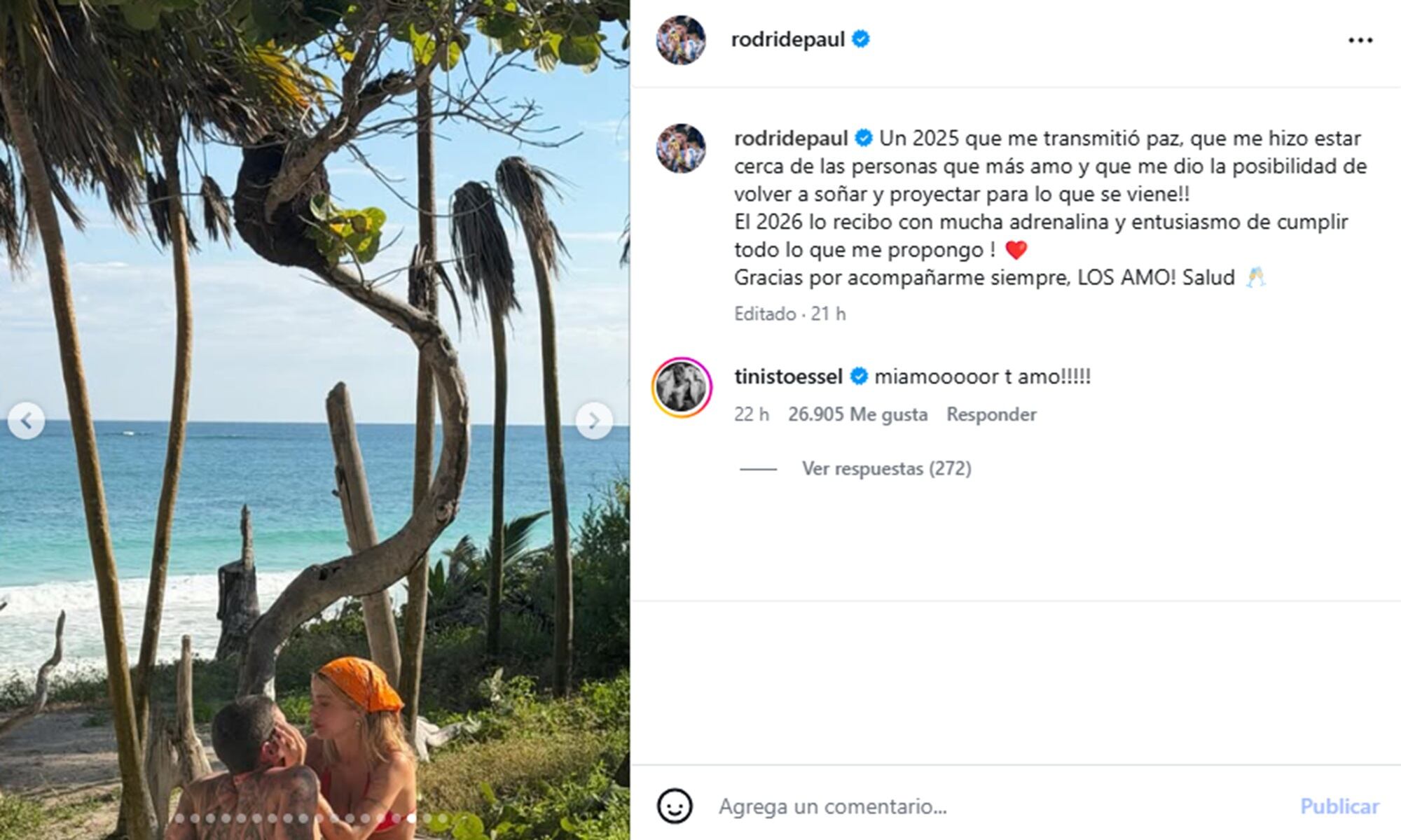 De Paul también compartió un resumen de su 2025 e incluyó a Tini