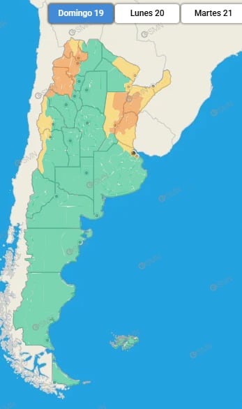 Los puntos geográficos afectados durante este domingo en la Argentina