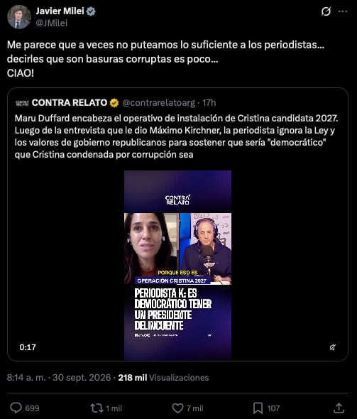 El primer posteo de Milei
