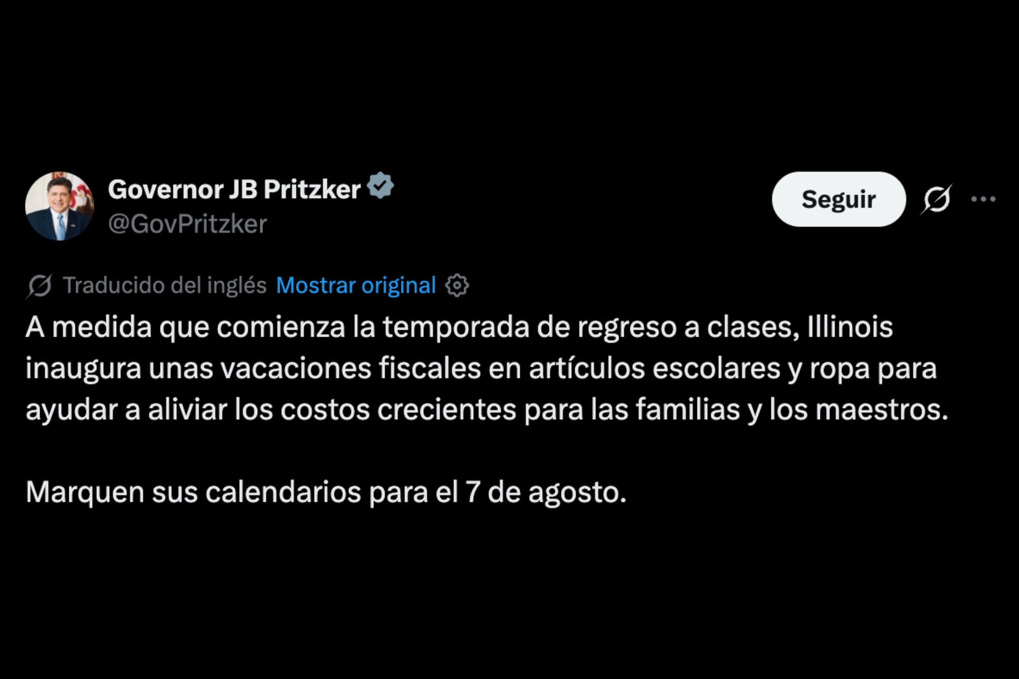 El mensaje de Pritzker sobre la baja de impuestos para ciertos productos en Illinois