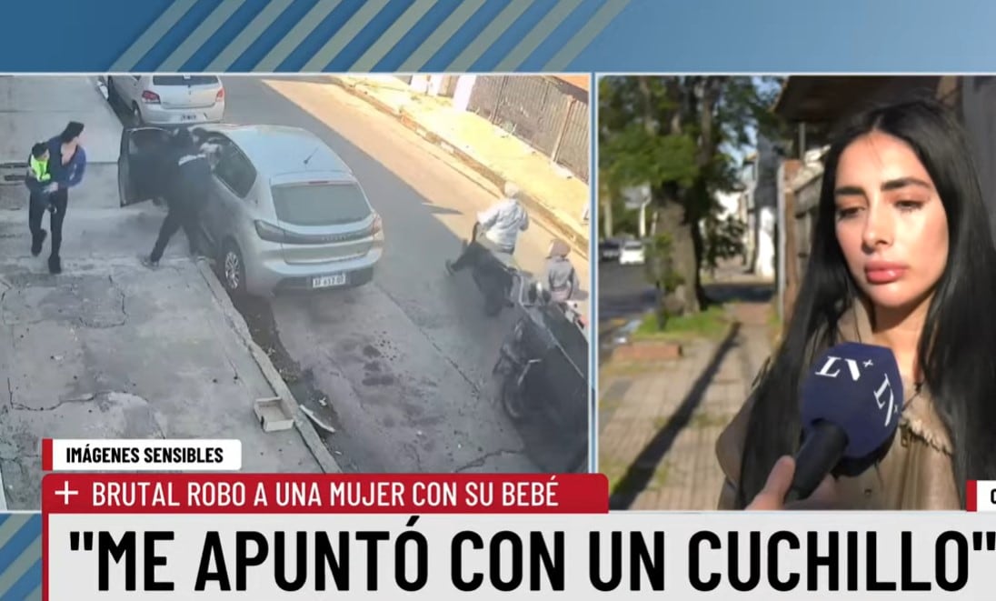 Ladrones le robaron violentamente el auto a una joven que estaba con su bebé