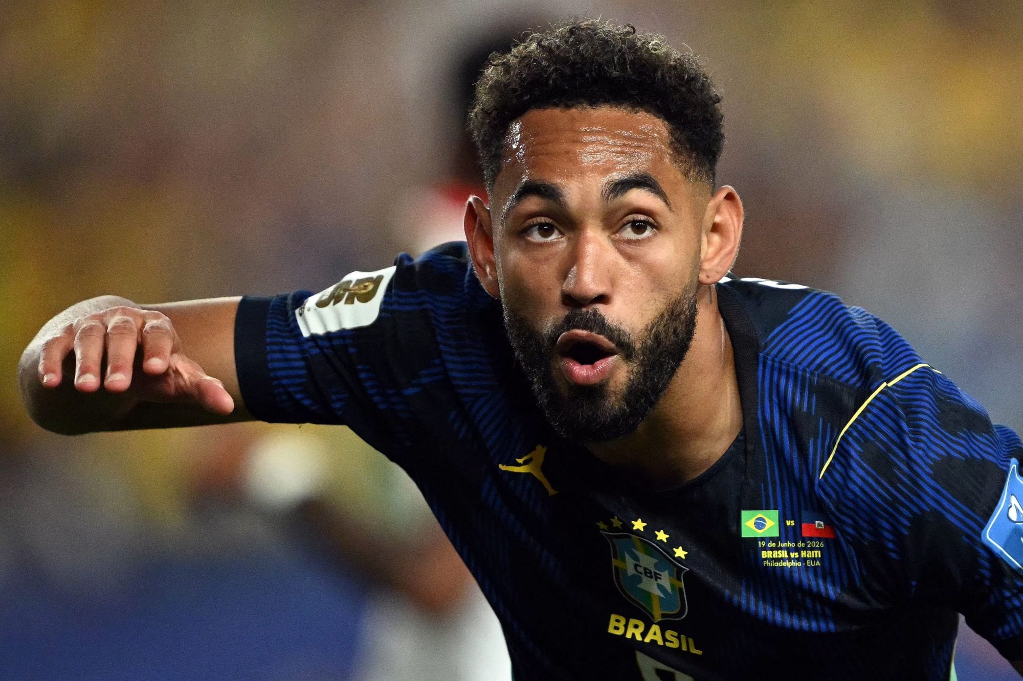 El festejo de Matheus Cunha tras convertir sus primeros dos goles en Mundiales