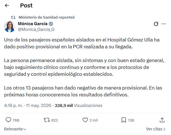 El posteo de la ministra de Sanidad de España