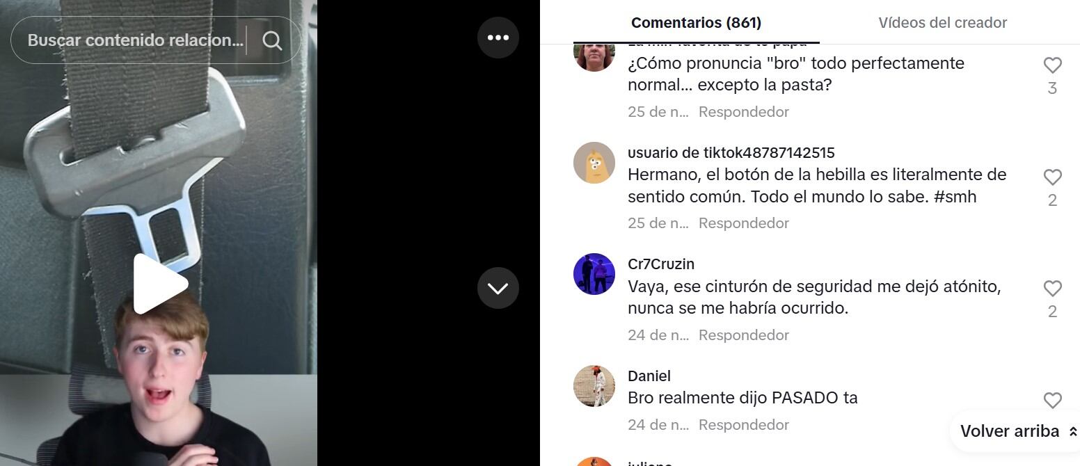 Los comentarios de los seguidores acerca de la temática del cinturón de seguridad