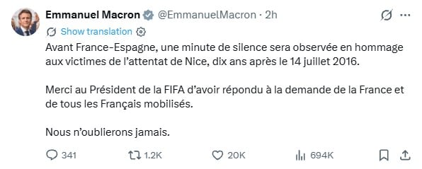 El mensaje de Macron en X