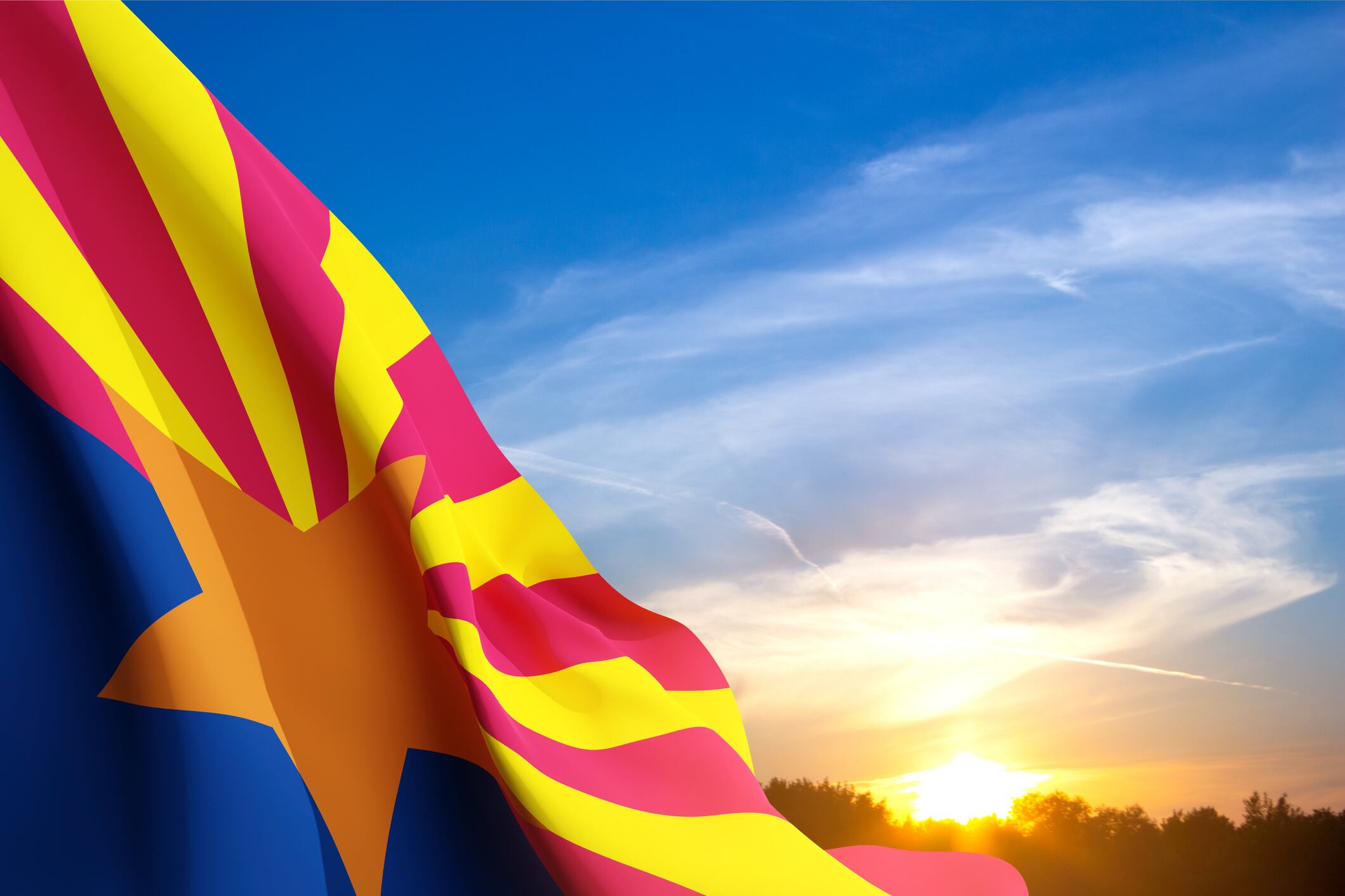 Arizona state of United States flag against the sunset