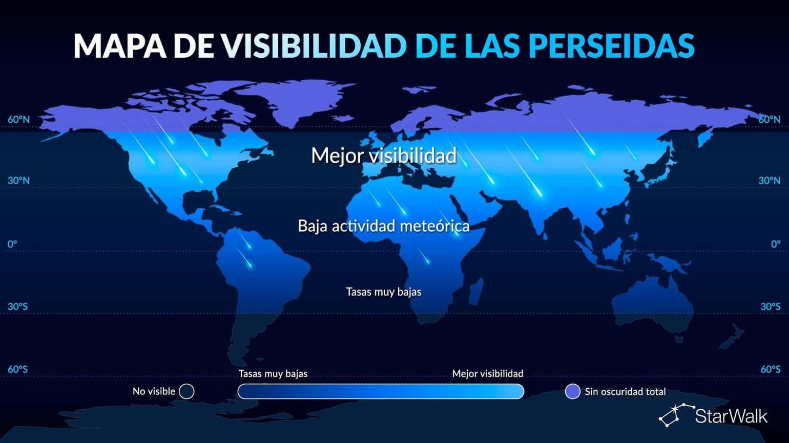 Mapa de visibilidad de las Perseidas 2026