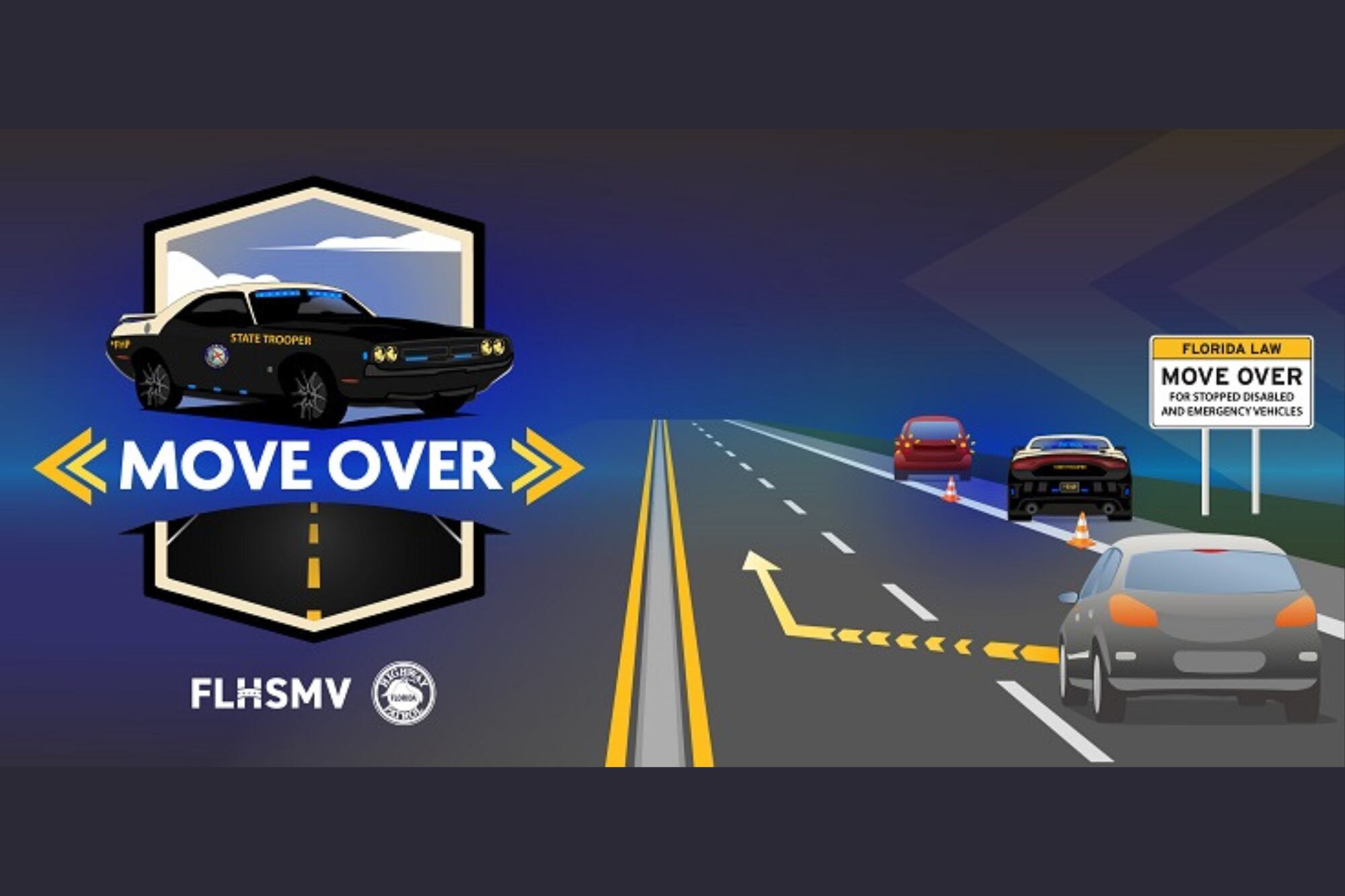 La Ley de Moverse a un Lado, vigente desde enero de 2024, obliga a cambiar de carril o reducir la velocidad ante cualquier auto parado con luces de emergencia