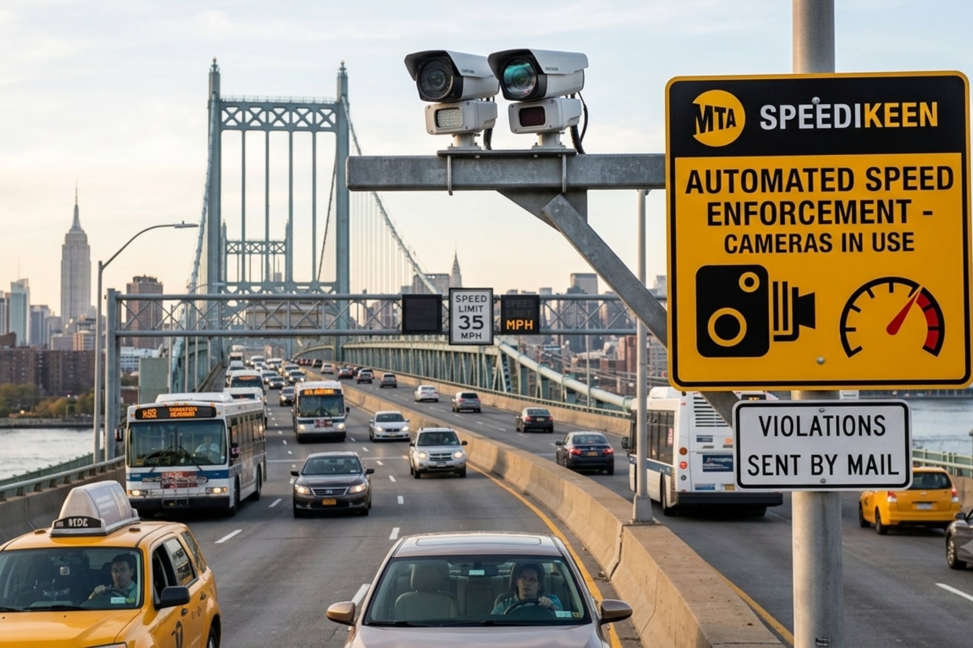 Las multas por superar el límite de 16 kilómetros por hora en las zonas vigiladas por las cámaras de Nueva York parten de una base de US$50, y pueden ascender si la falla se vuelve reincidente