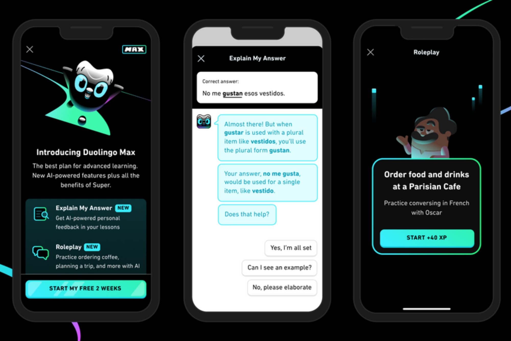 Duolingo Max tiene nuevas herramientas para aprender idiomas mediante el uso de inteligencia artificial