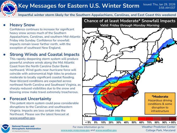 Ciclón bomba: qué se sabe del fenómeno que impactaría en Carolina del Norte el último fin de semana de enero 5 Un ciclón bomba impactará a Carolina del Norte el fin de semana (FB NWSWPC)