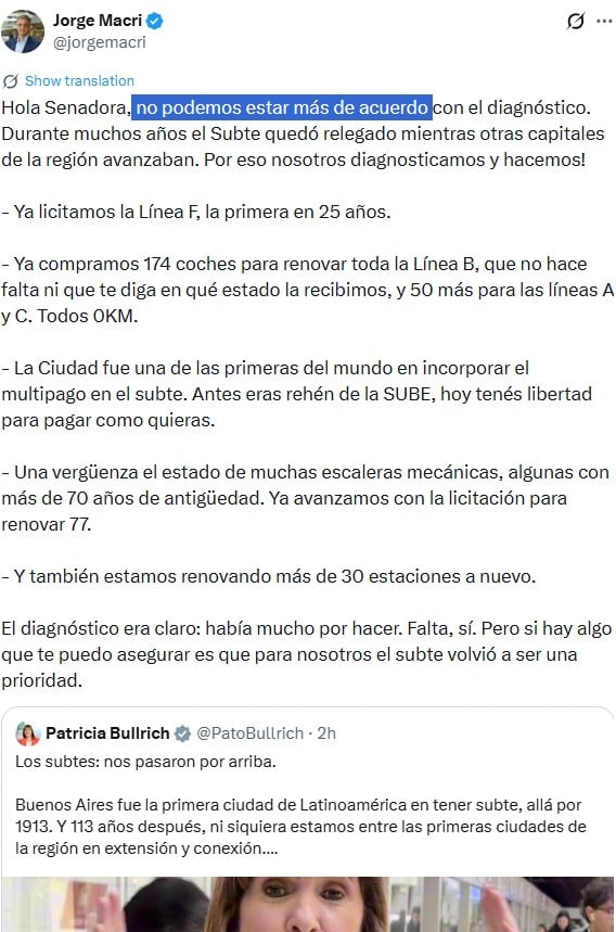 La respuesta de Jorge Macri en X