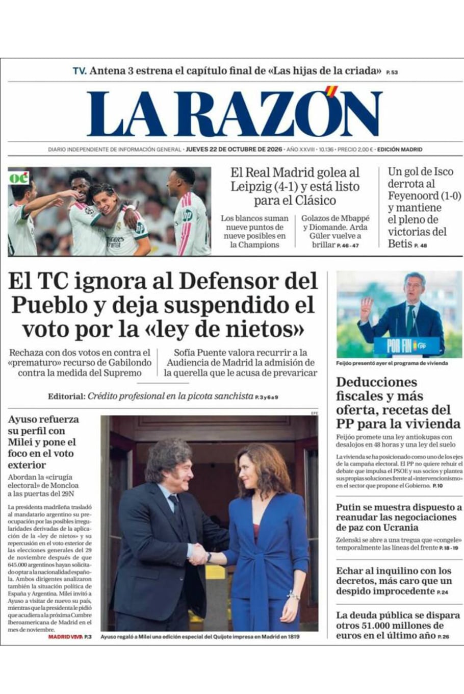 Así reflejaron los diarios españoles la visita de Javier Milei
