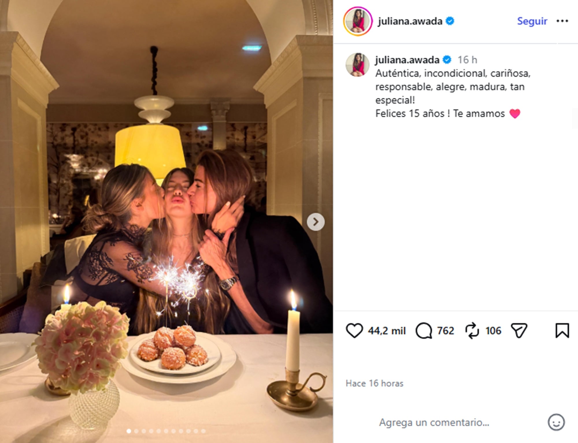 El cariñoso mensaje de Juliana Awada por los 15 años de su hija Antonia