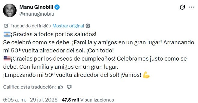 Manu GInóbili cumplió 49 años