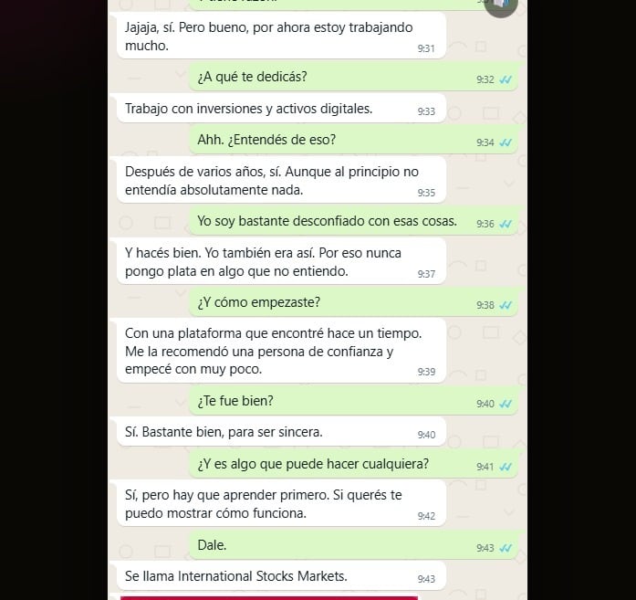 Capturas de pantallas de la estafa virtual que sufrió Mario