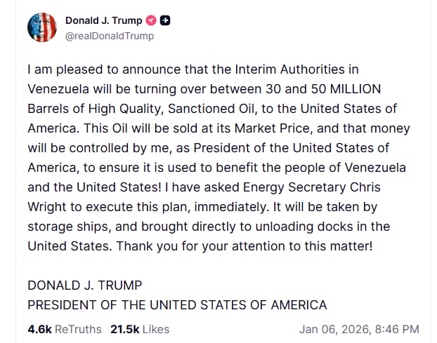 El mensaje de Trump en su red social
