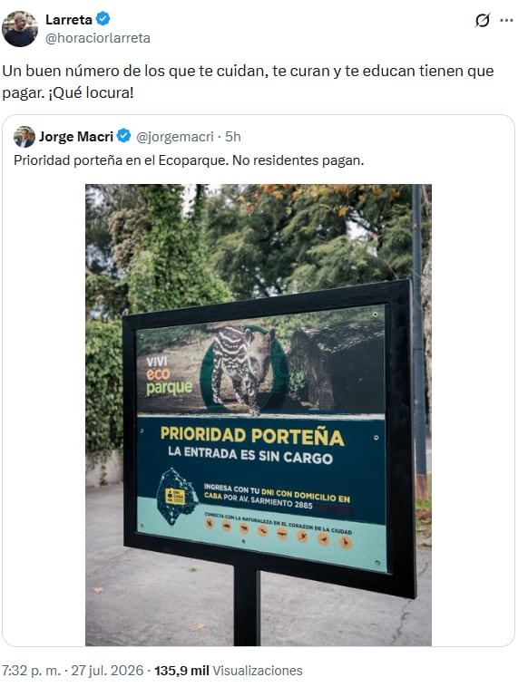 El posteo de Larreta en X