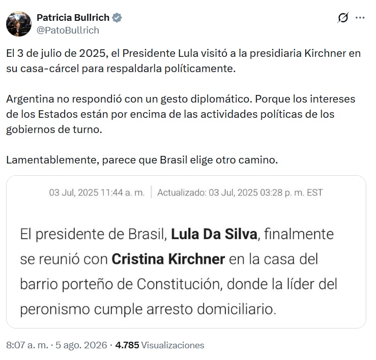 El posteo de Patricia Bullrich