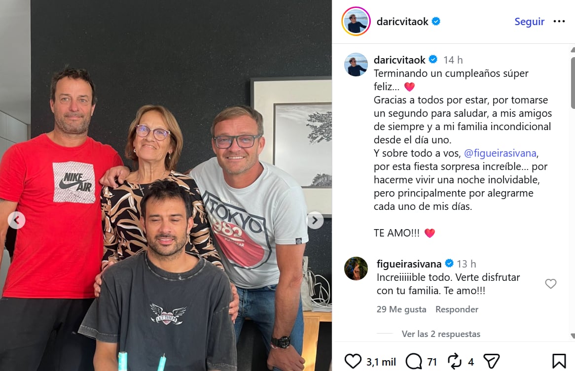 El posteo de Darío Cvitanich por su cumpleaños y la respuesta de Ivana Figueiras