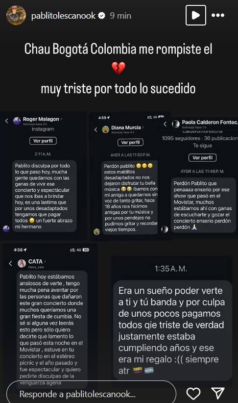 El comunicado de Pablo Lezcano tras los incidentes ocurridos previos al inicio de un recital de Damas Gratis en Colombia.