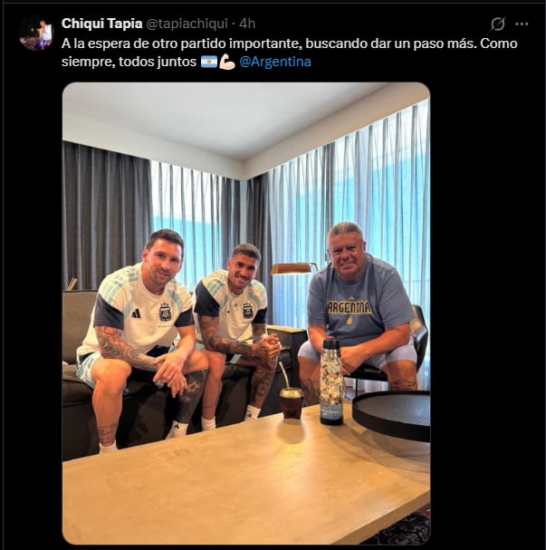 Lionel Messi, Rodrigo De Paul y Claudio Tapia, en el ritual de los mates