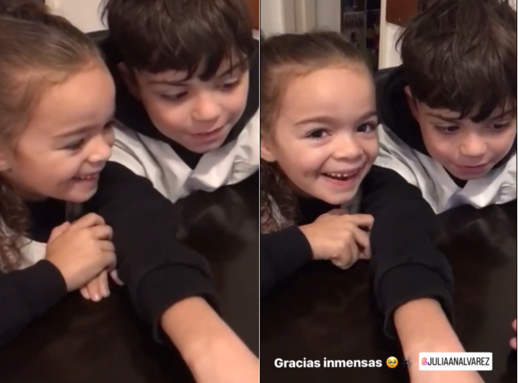 El tierno momento en el que Julia y su hermano vieron el video que grabó de Julián Álvarez (Foto: Captura de video Instagram @juliju.okk