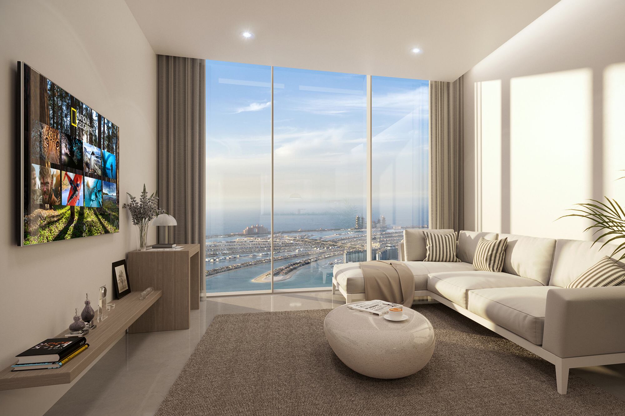 Espacio de estar con diseño moderno y detalles minimalistas, pensado para el confort de los huéspedes