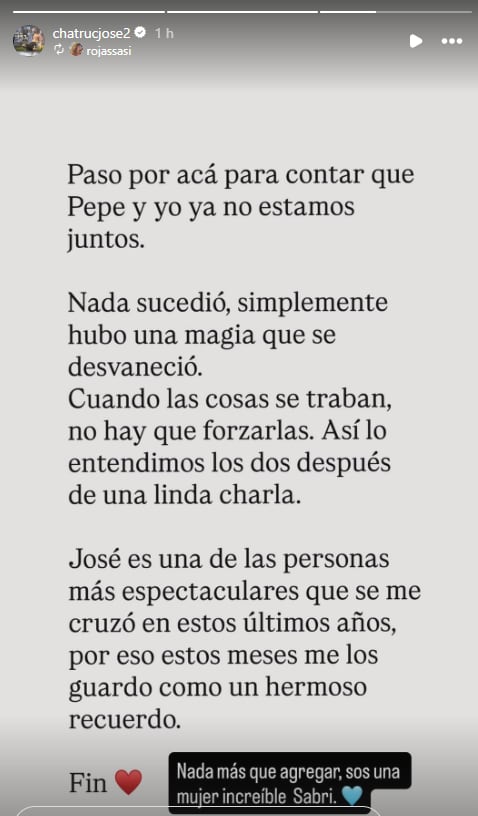 Qué dijo Chatruc luego de que Sabrina Rojas anunciara su separación
