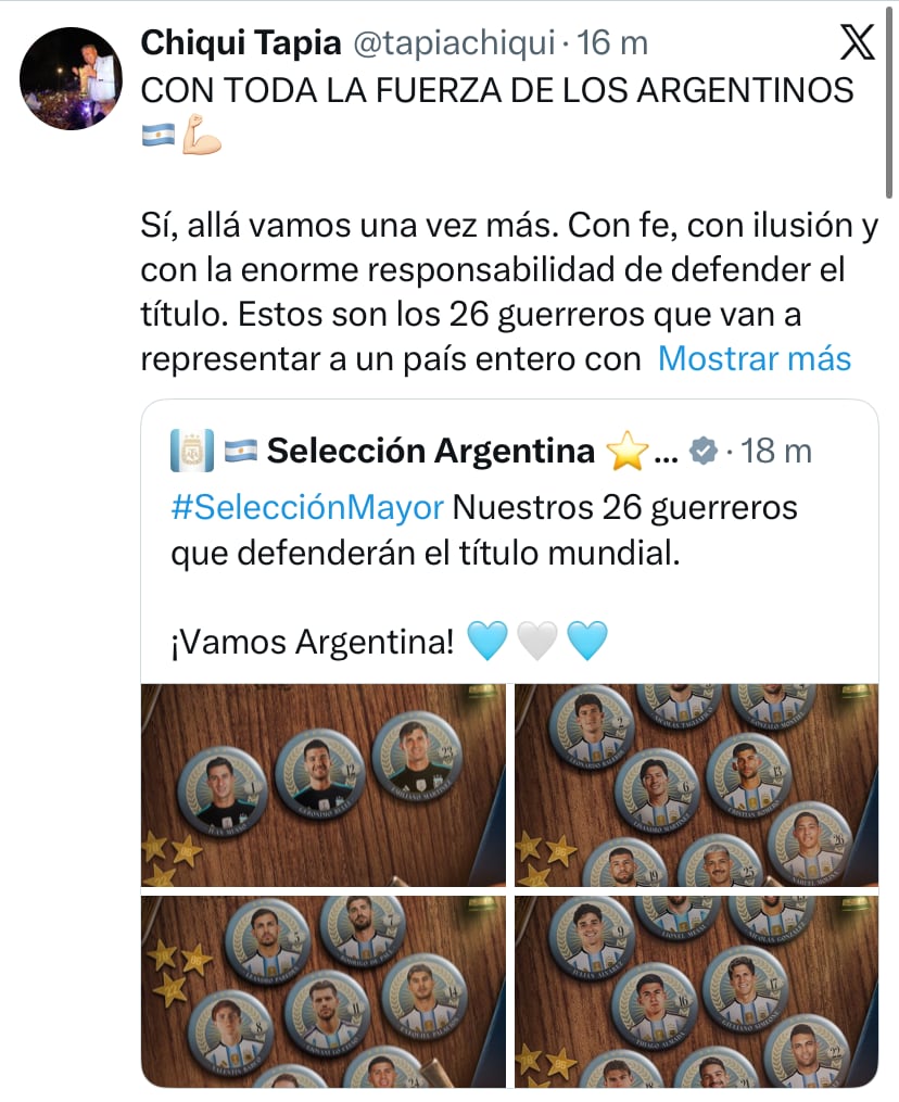 El primer posteo de Tapia tras el anuncio