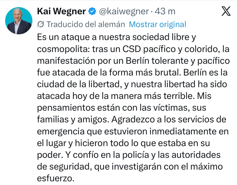 El posteo del alcalde de Berlín, Kai Wegner