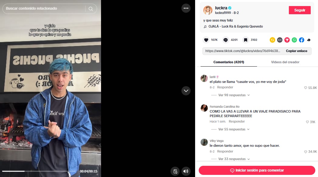 Los usuarios reaccionaron al video de Luck Ra (Video:TikTok @luckra)
