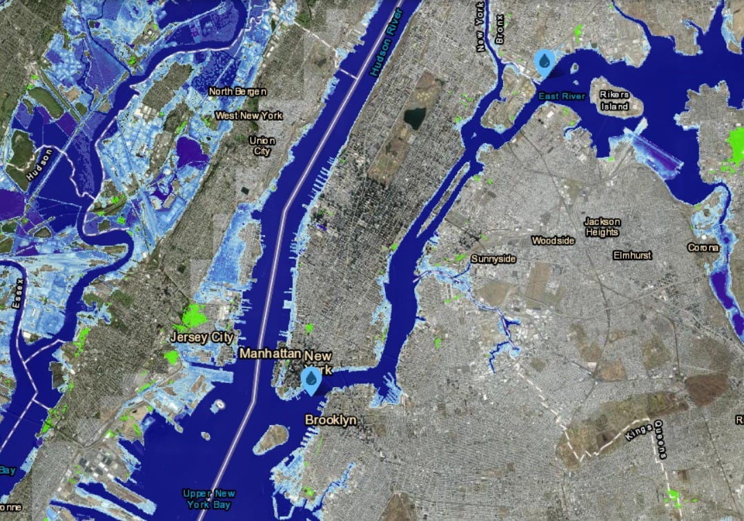Manhattan sufriría importantes inundaciones en distintos barrios si el nivel del mar subiese casi dos metros