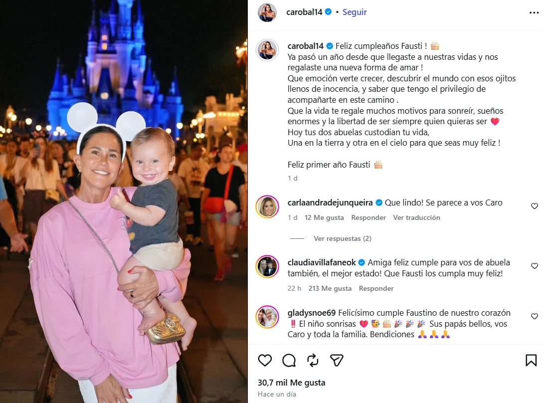 El posteo emotivo de Carolina Baldini por el cumple de Faustino