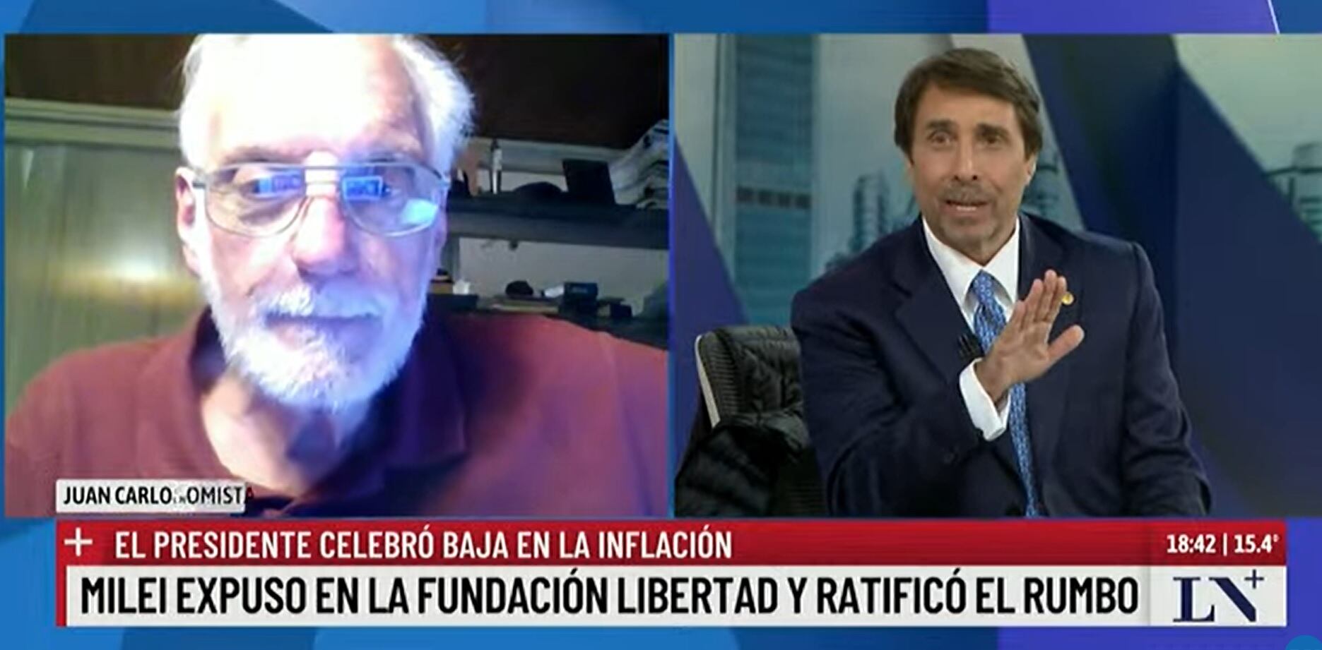 Juan Carlos de Pablo con Eduardo Feinmann en LN+