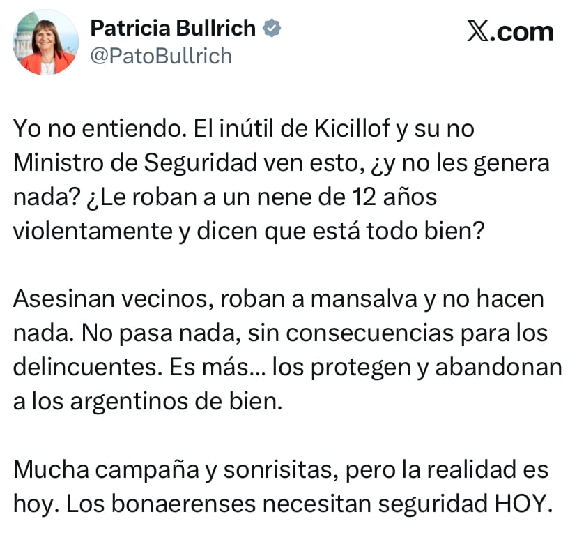 El posteo de Bullrich