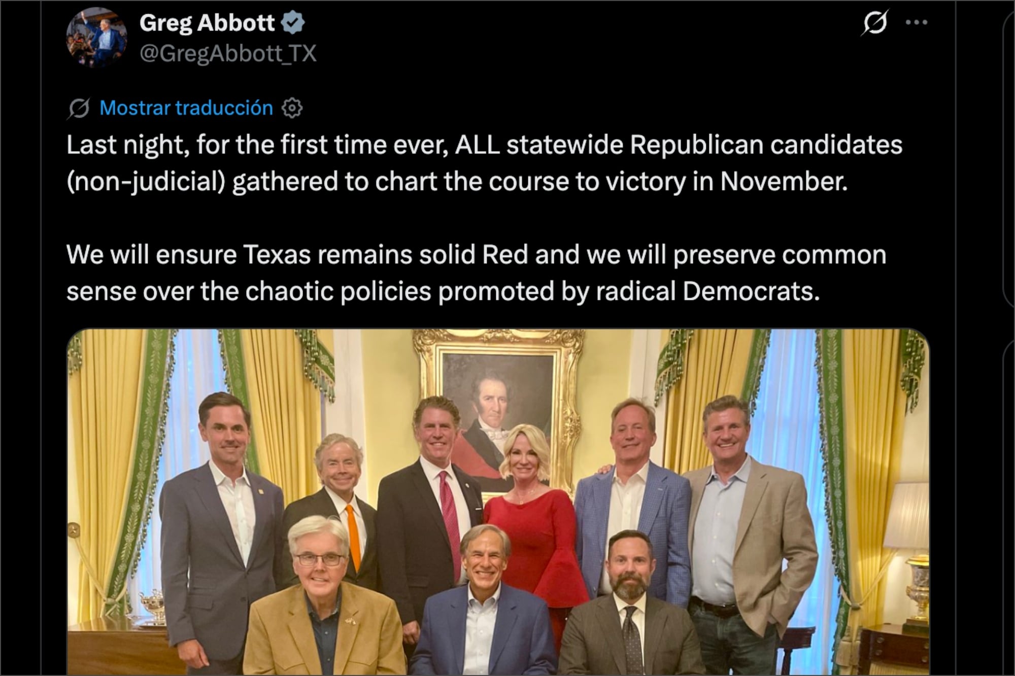 El gobernador de Texas, Greg Abbott, contó en redes sociales que los candidatos republicanos se reunieron esta semana para trazar su estrategia para las elecciones de noviembre