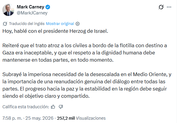 El tuit del primer ministro canadiense