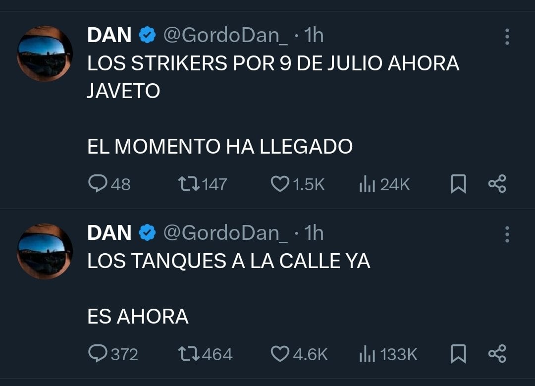 Los posteos de El Gordo Dan en X