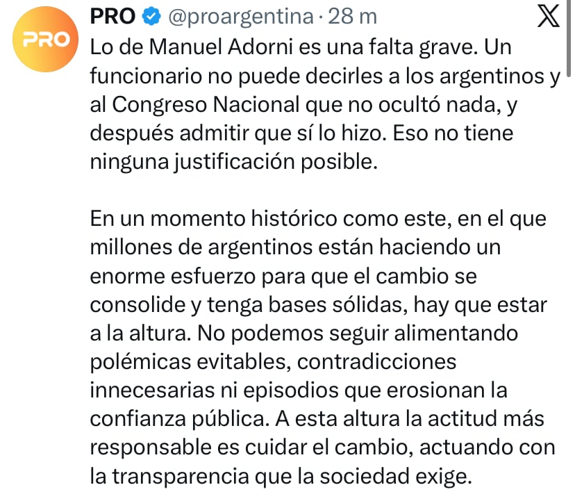 El comunicado del PRO