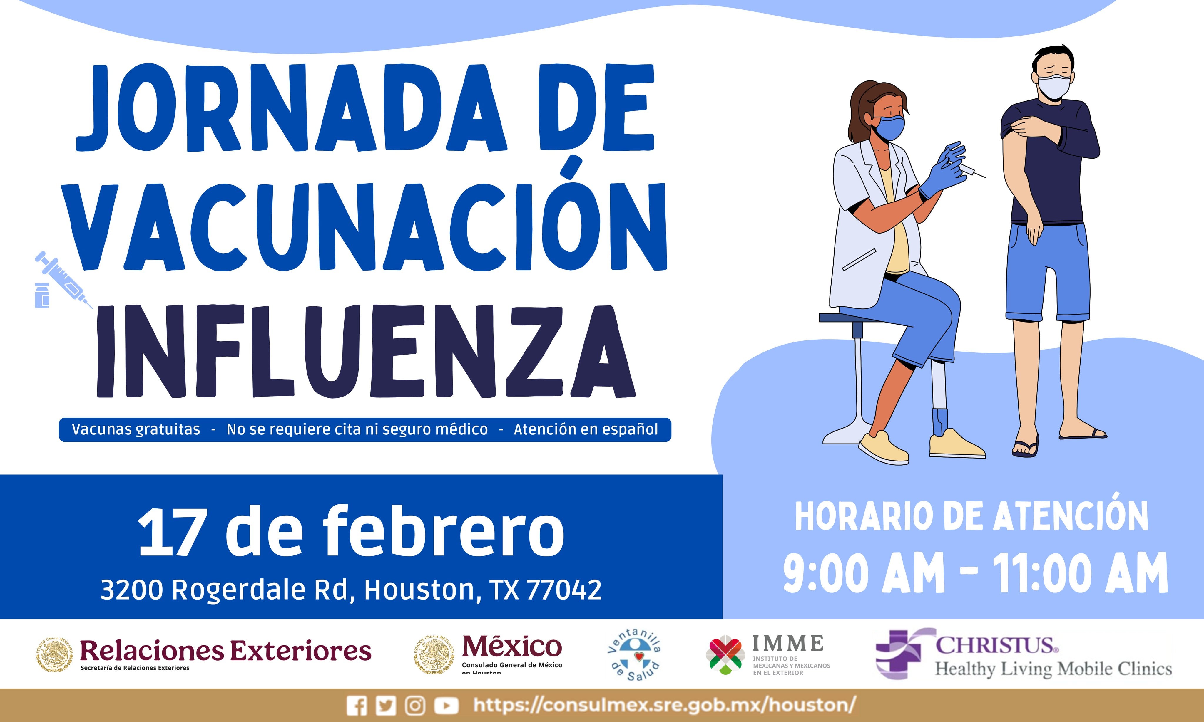 La jornada de vacunación en contra de la influenza será en Houston el próximo 17 de febrero (X/@ConsulMexHou)