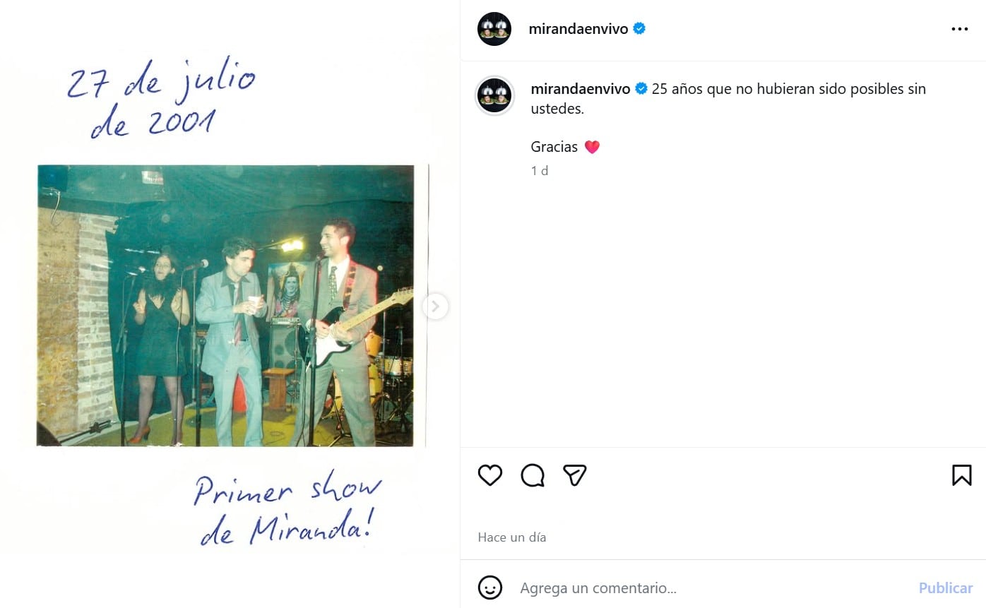 Miranda! celebra 25 años desde su primer show (Captura: Instagram @mirandaenvivo)