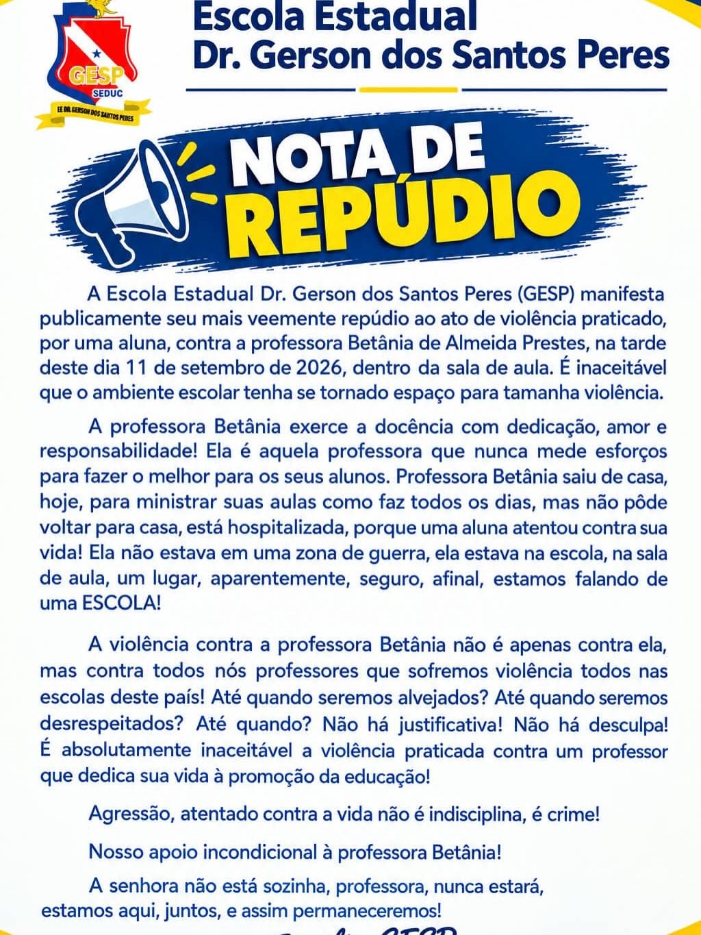 La nota de repudio de la escuela secundaria