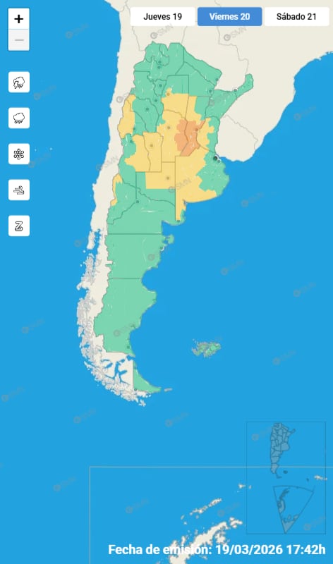 Mapa de alertas para este viernes 20 de marzo